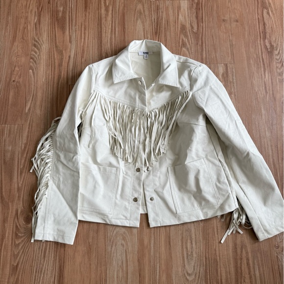 BB Dakota Steve Madden Fringed Cream Textured Jacket - Picture 1 of 6